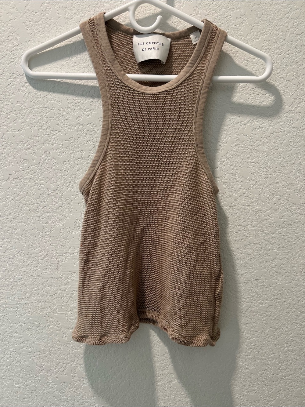 Les Coyotes de Paris Open Knit Tank Top Size 36 Taupe Sleeveless Sweater Vest